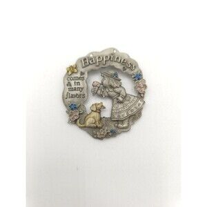 Signed JJ Jonette Vintage Happiness Comes‎ in Many Flavors Girl & Dog Pin Brooch